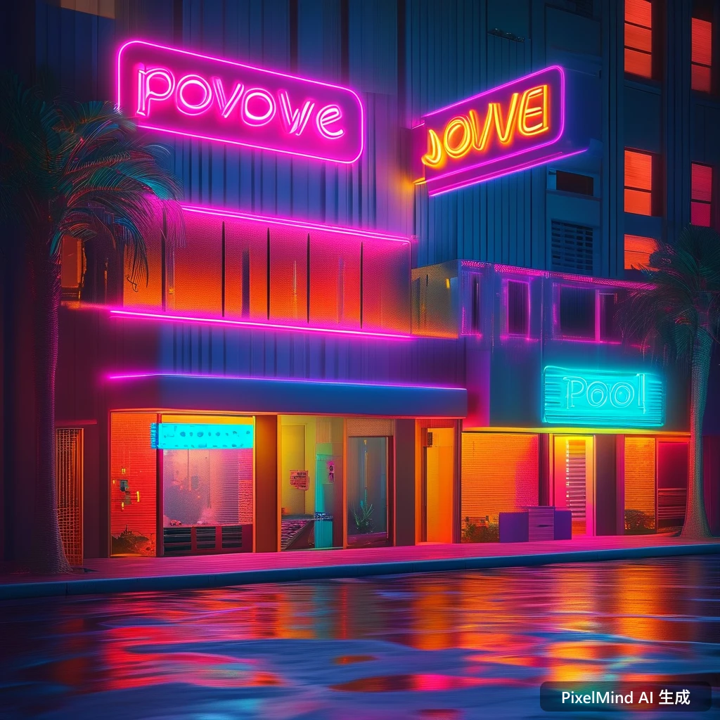 Neon Glow AI art: 波普艺术风格的城市拼贴,梦幻柔焦的浪漫氛围