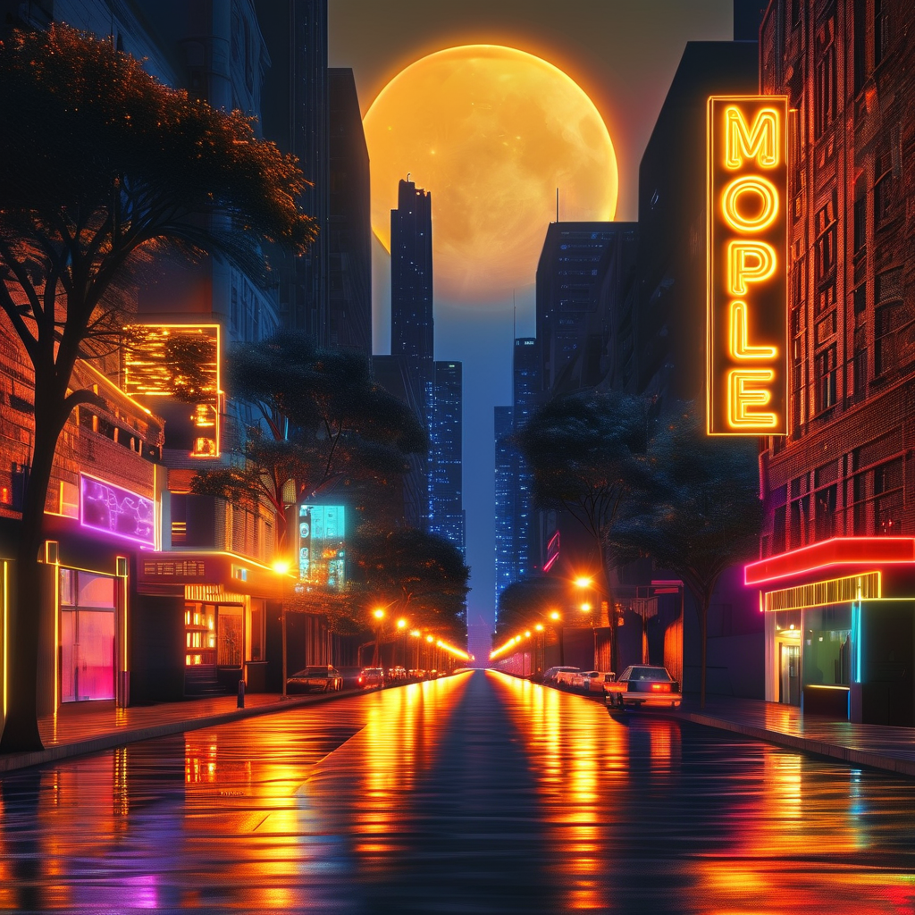 Neon Glow AI art: 波普艺术风格的城市拼贴，黄昏温暖的金色光线