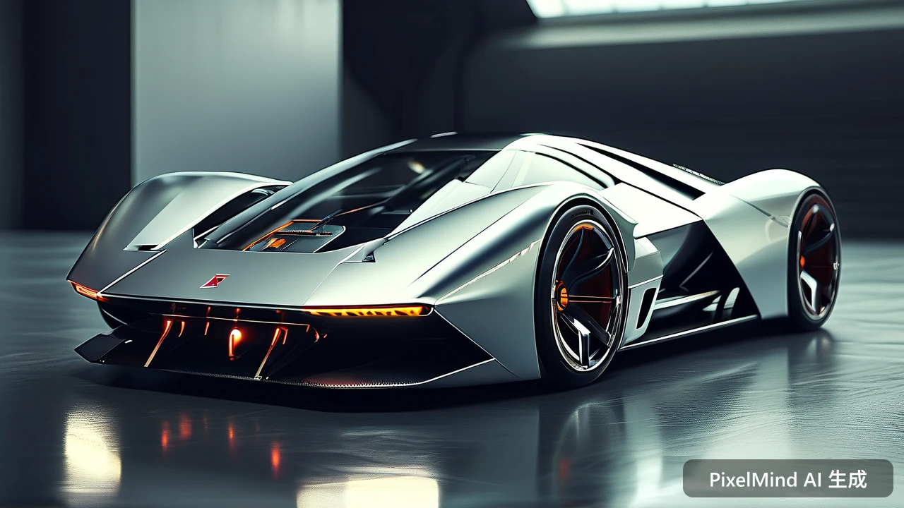 3D Render AI art: 未来感十足的电动概念跑车,工作室灯光